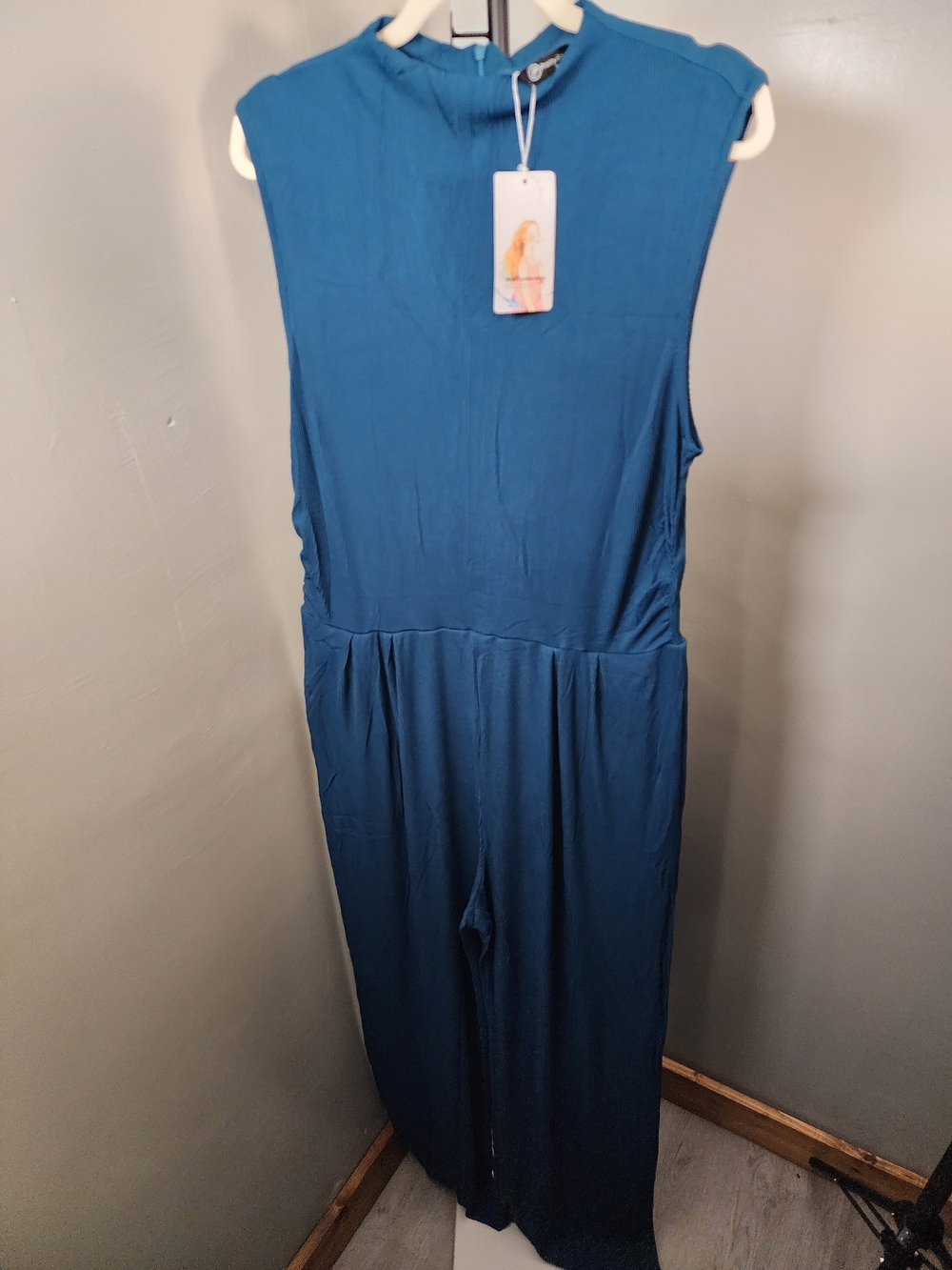 Sleeveless Teal Jumpsuit with High Neck